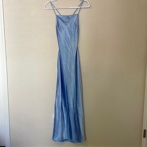 Sexy blue backless satin dress